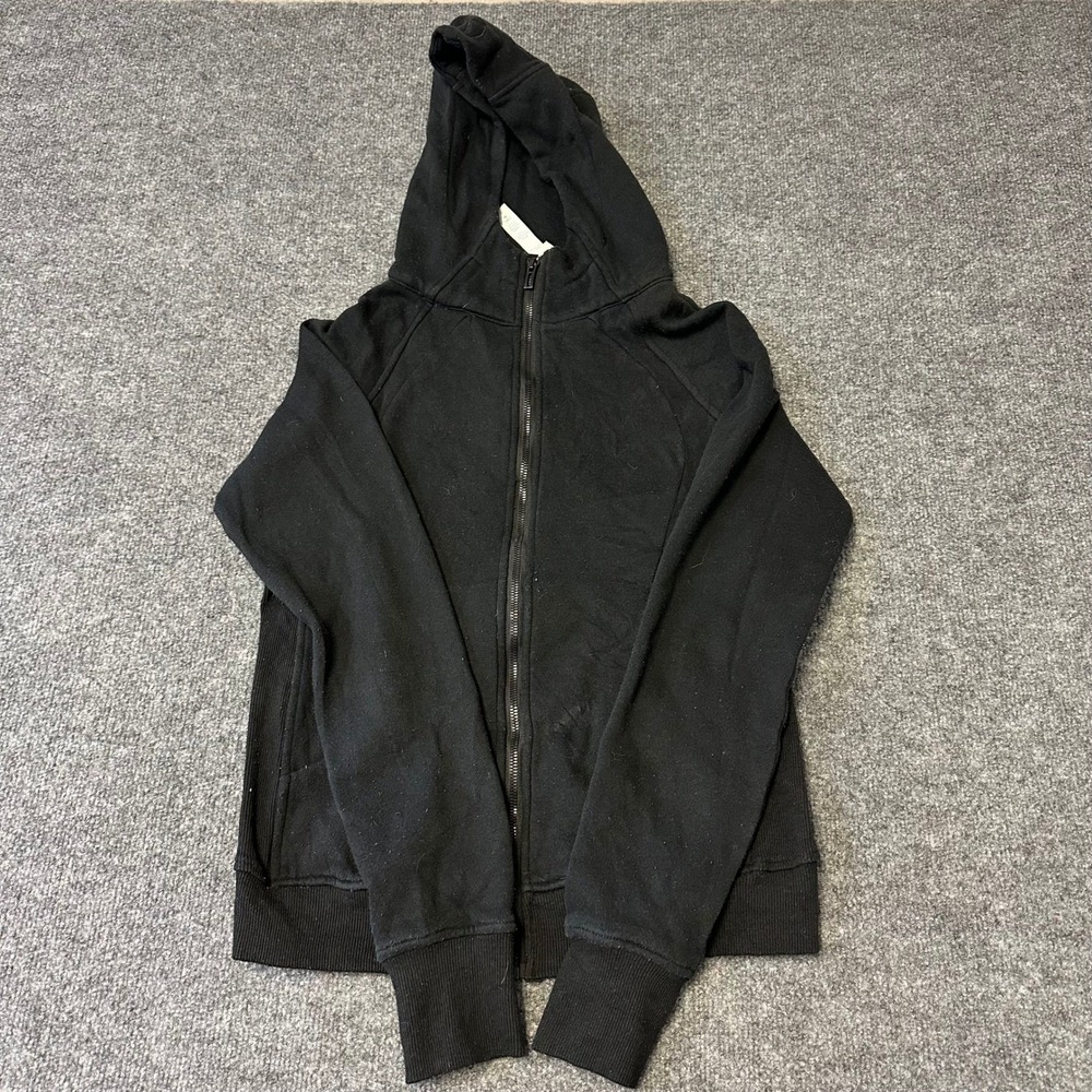Lululemon Hoodie Womens Size 6 Black Scuba Full Zip Athletic Ribbed Panels Rip